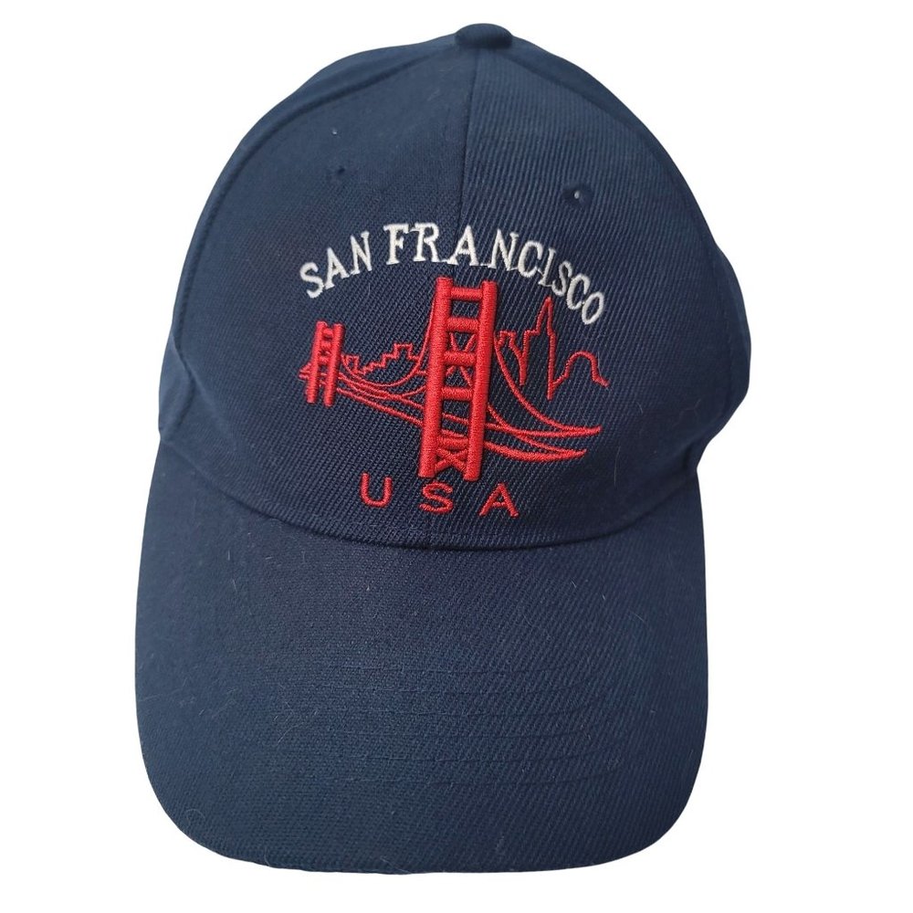 SAN FRANCISCO California Navy Blue & Red Embroidered Golden Gate Bridge USA Hat